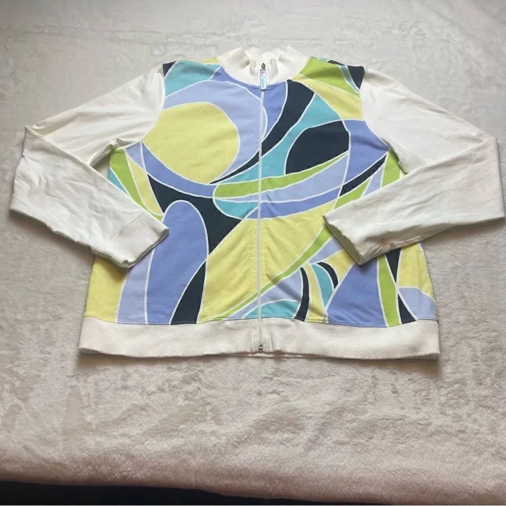 Liz Claiborne White With Color Block Front Zip Jacket Size XL